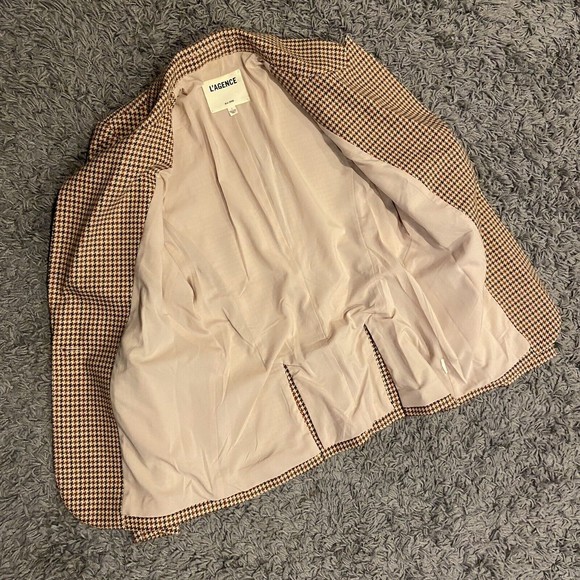 L’AGENCE Chamberlain Blazer In Tan Burgundy Houndstooth Size 4 - Picture 16 of 16